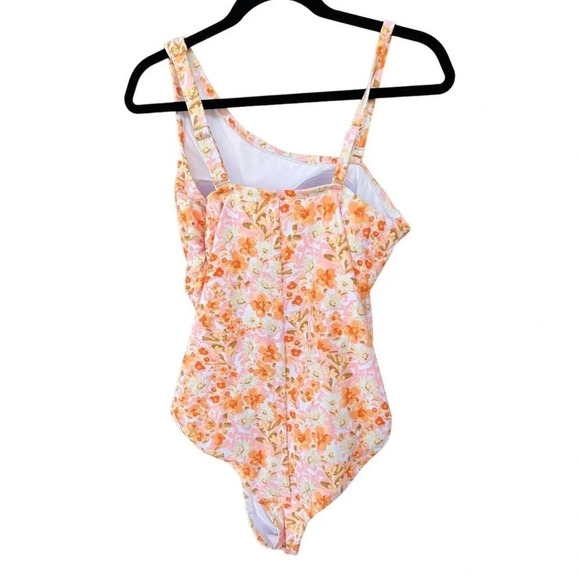NWT Kona Sol One Piece One Shoulder Orange Floral Print Swimsuit Size 18W - Picture 4 of 7